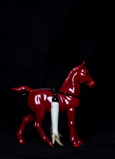 Mimi Berlin 2014. Horseback Rider (Assembled 1950s ceramic/biscuit/ /cotton onyx & glass beads) 12 x 12 cm